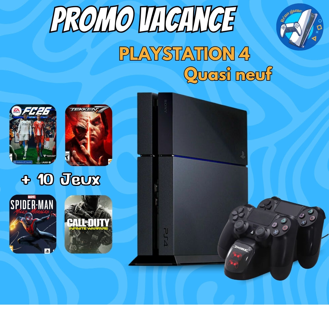 Pack Vacances Sony PS4 Fat Craquée - 500 GB - 10 Jeux – Quasi Neuf